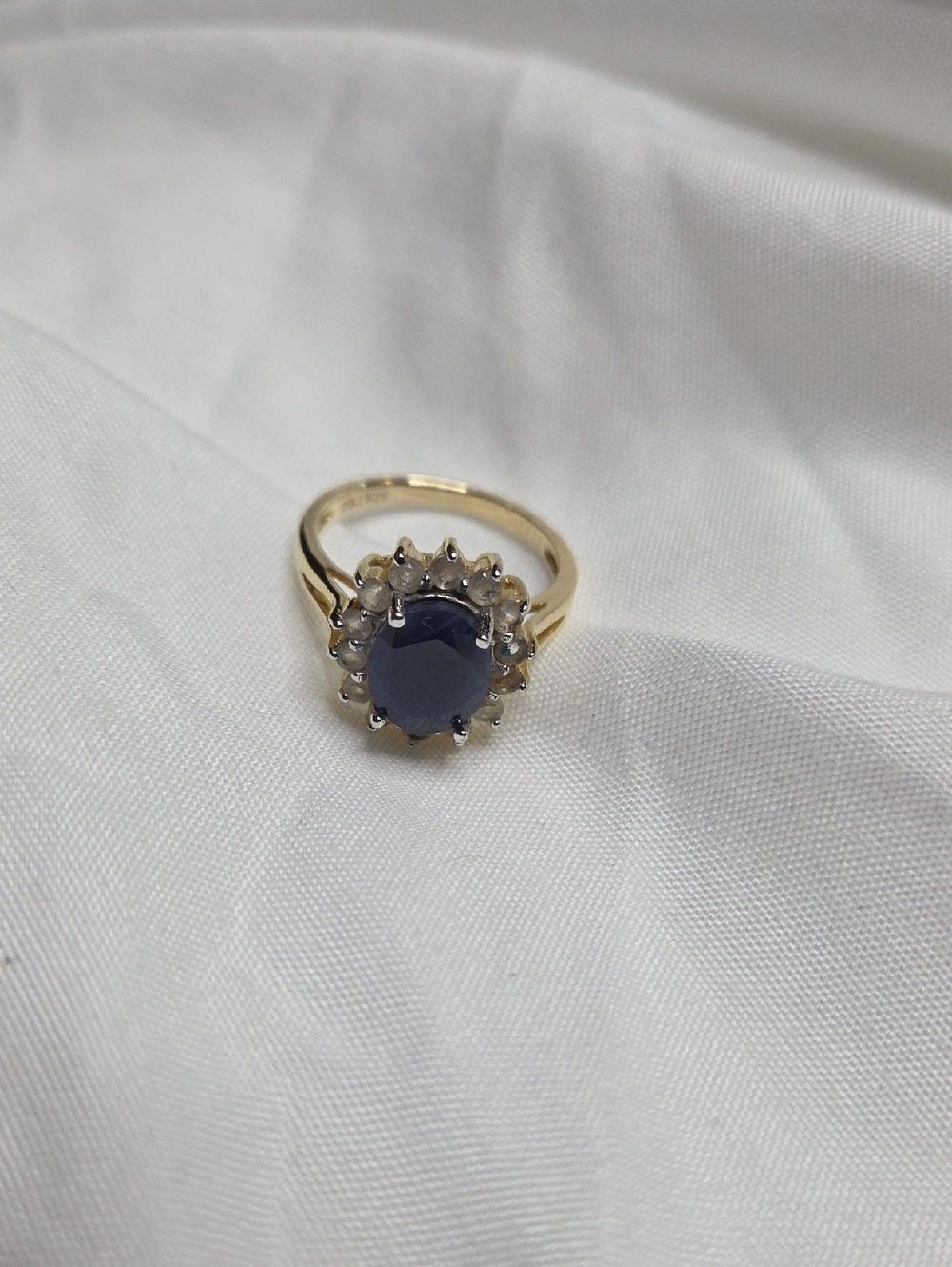 DBJ Sterling Silver Vermeil Genuine Sapphire and Diamond cocktail Ring Sizes 8